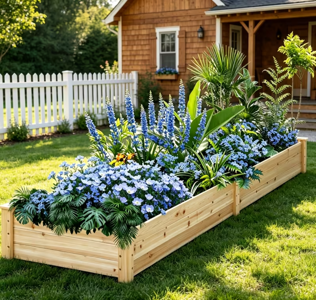 Mobile Elevated Wood Planter w/Lockable Wheels
