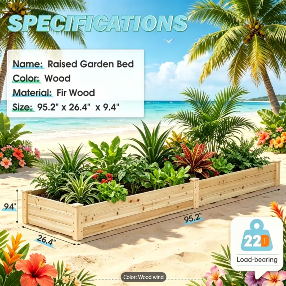 Mobile Elevated Wood Planter w/Lockable Wheels