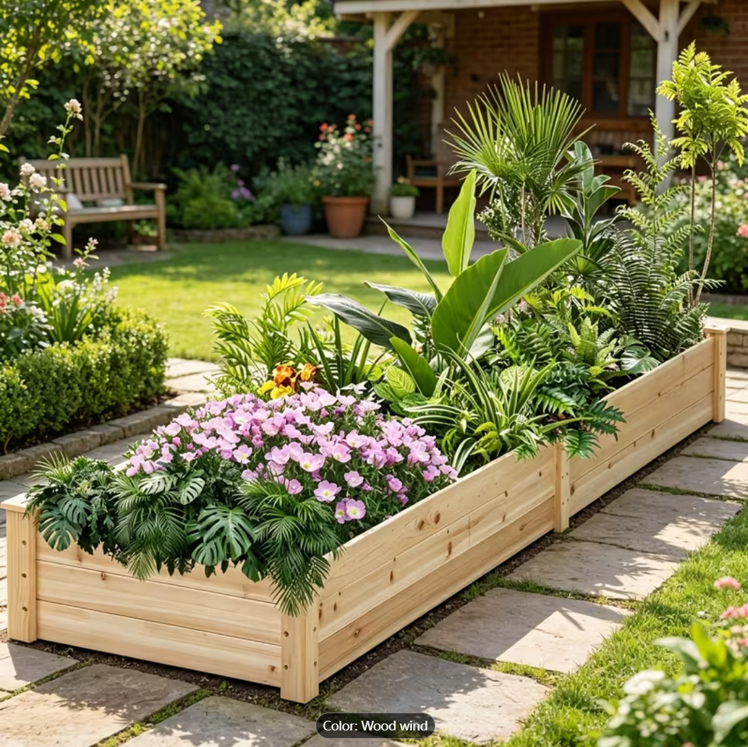 Mobile Elevated Wood Planter w/Lockable Wheels