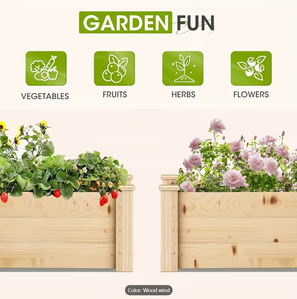 Mobile Elevated Wood Planter w/Lockable Wheels