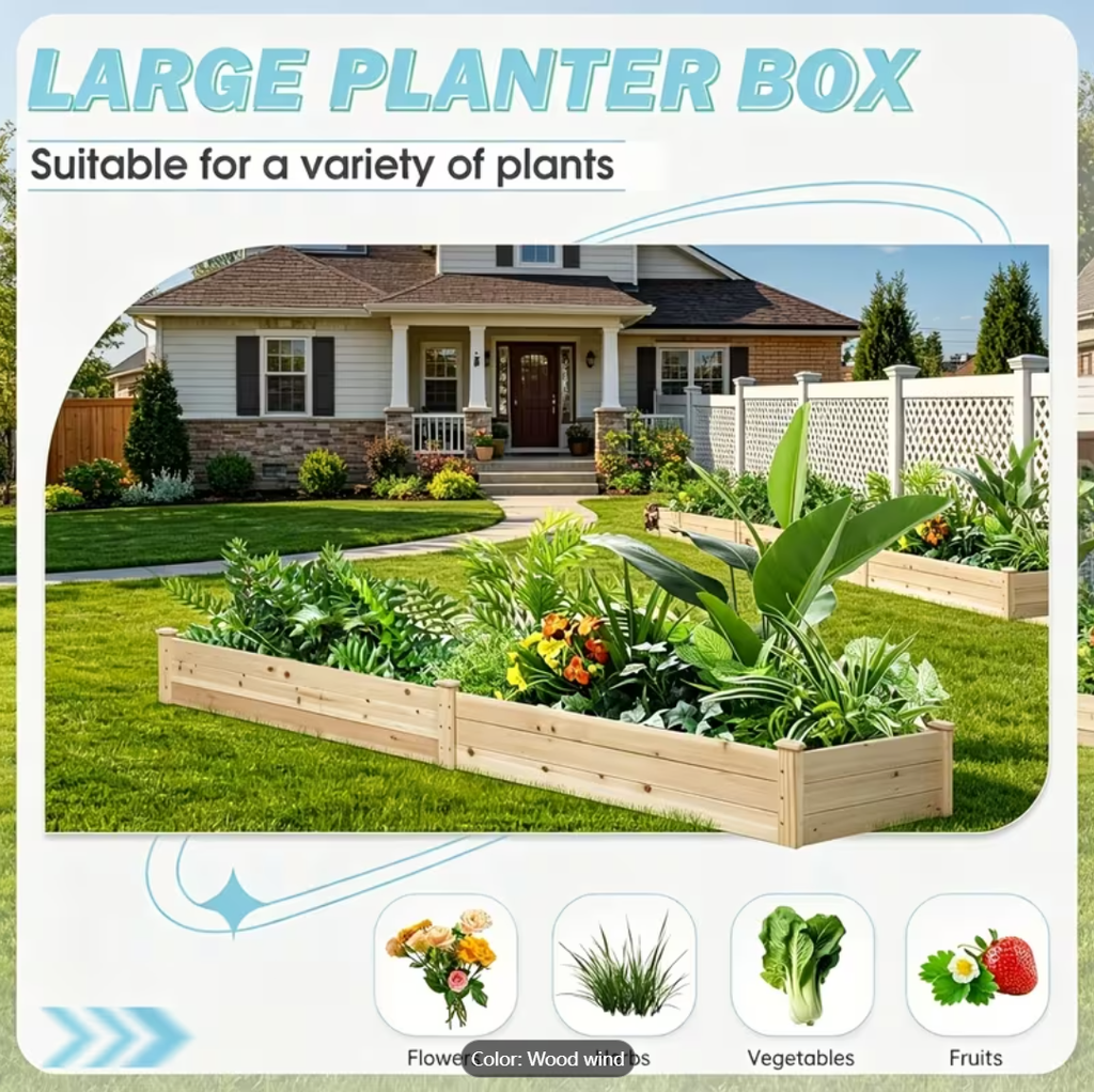 Mobile Elevated Wood Planter w/Lockable Wheels