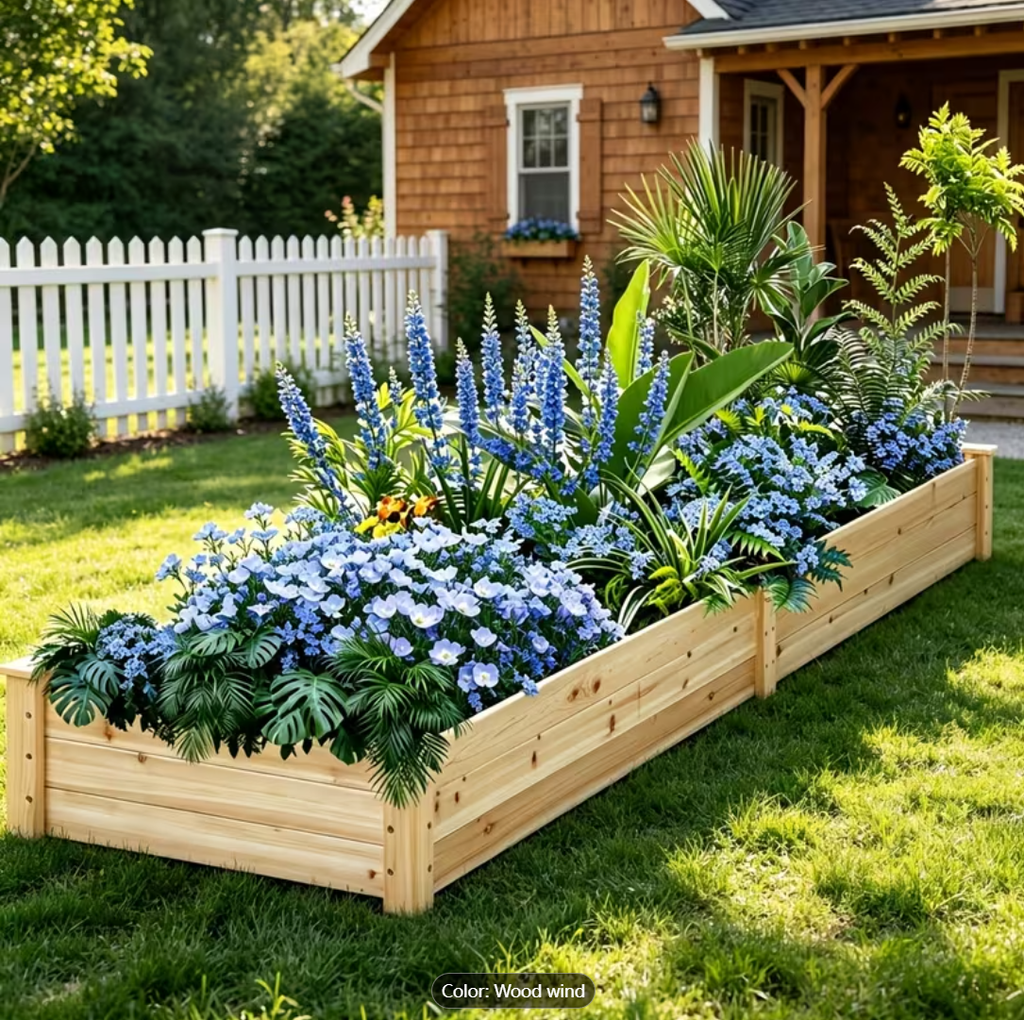 Mobile Elevated Wood Planter w/Lockable Wheels