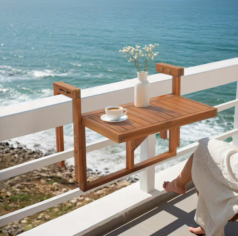 25-Inch Natural Wood-Finish Folding Patio Side Table