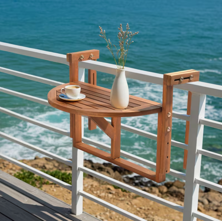 25-Inch Natural Wood-Finish Folding Patio Side Table