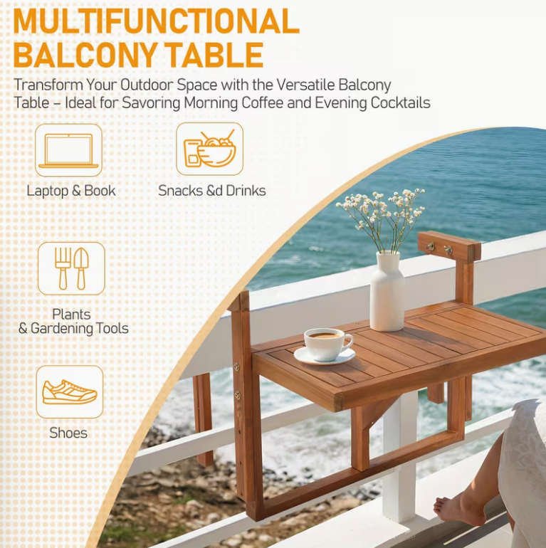 25-Inch Natural Wood-Finish Folding Patio Side Table