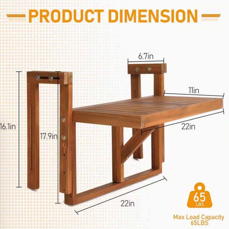 25-Inch Natural Wood-Finish Folding Patio Side Table