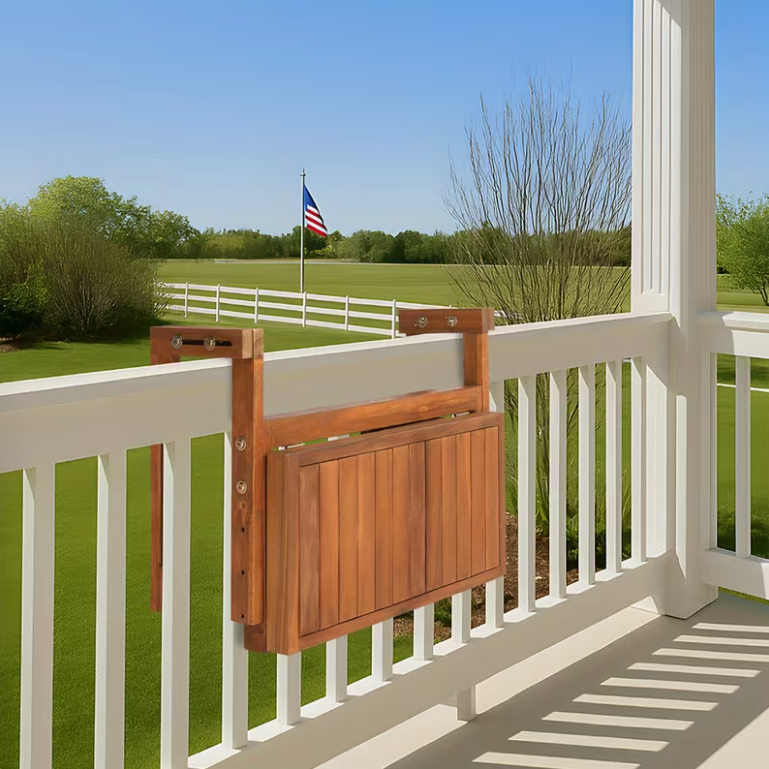 25-Inch Natural Wood-Finish Folding Patio Side Table