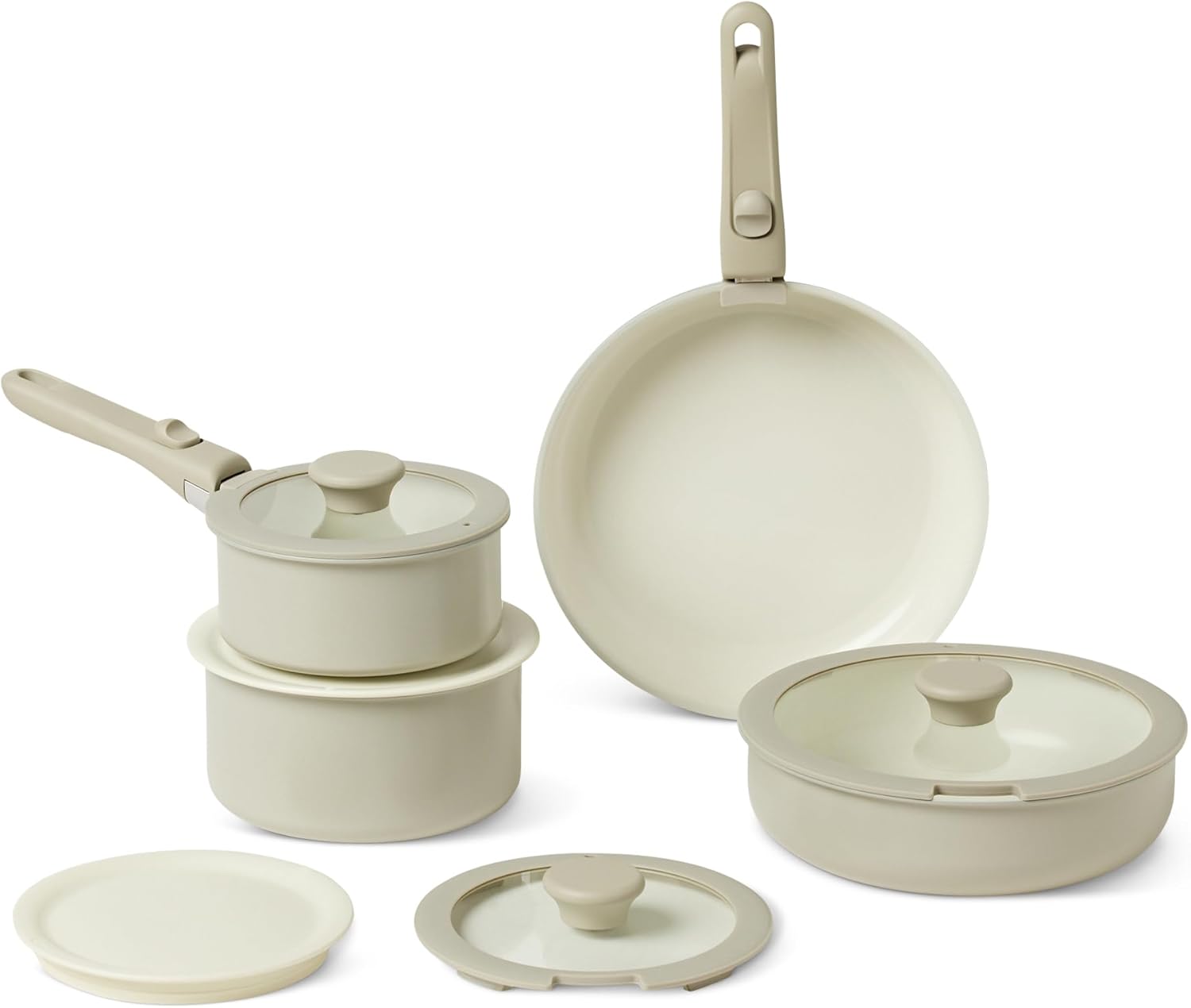 Ceramic Nonstick Cookware Set with Detachable Handles