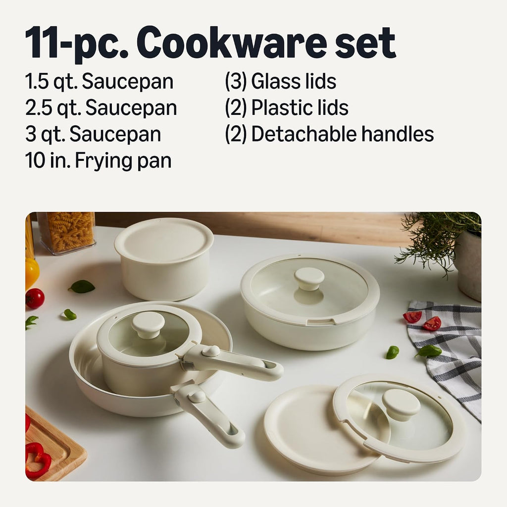 Ceramic Nonstick Cookware Set with Detachable Handles