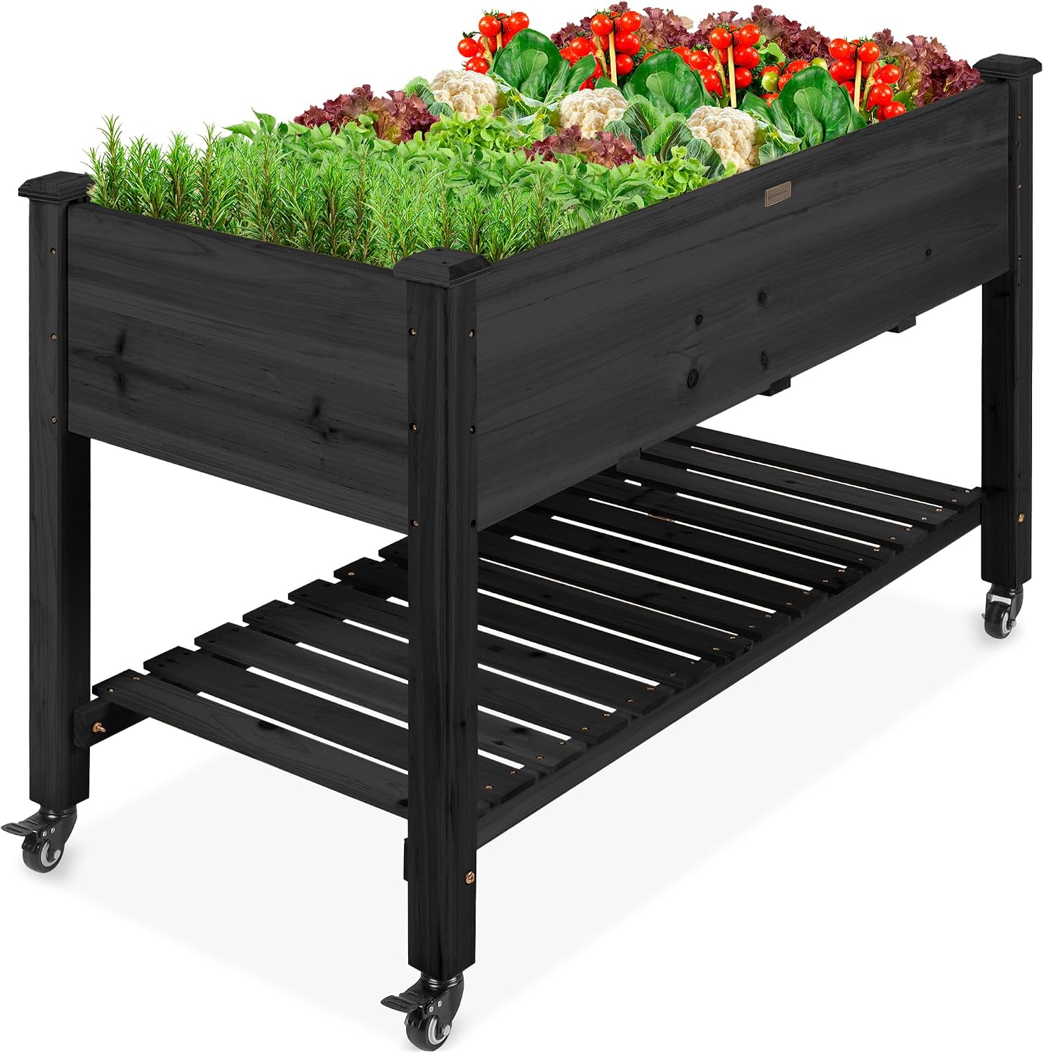 Mobile Elevated Wood Planter w/Lockable Wheels