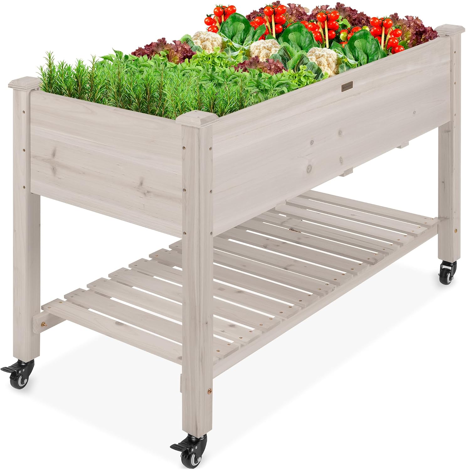 Mobile Elevated Wood Planter w/Lockable Wheels