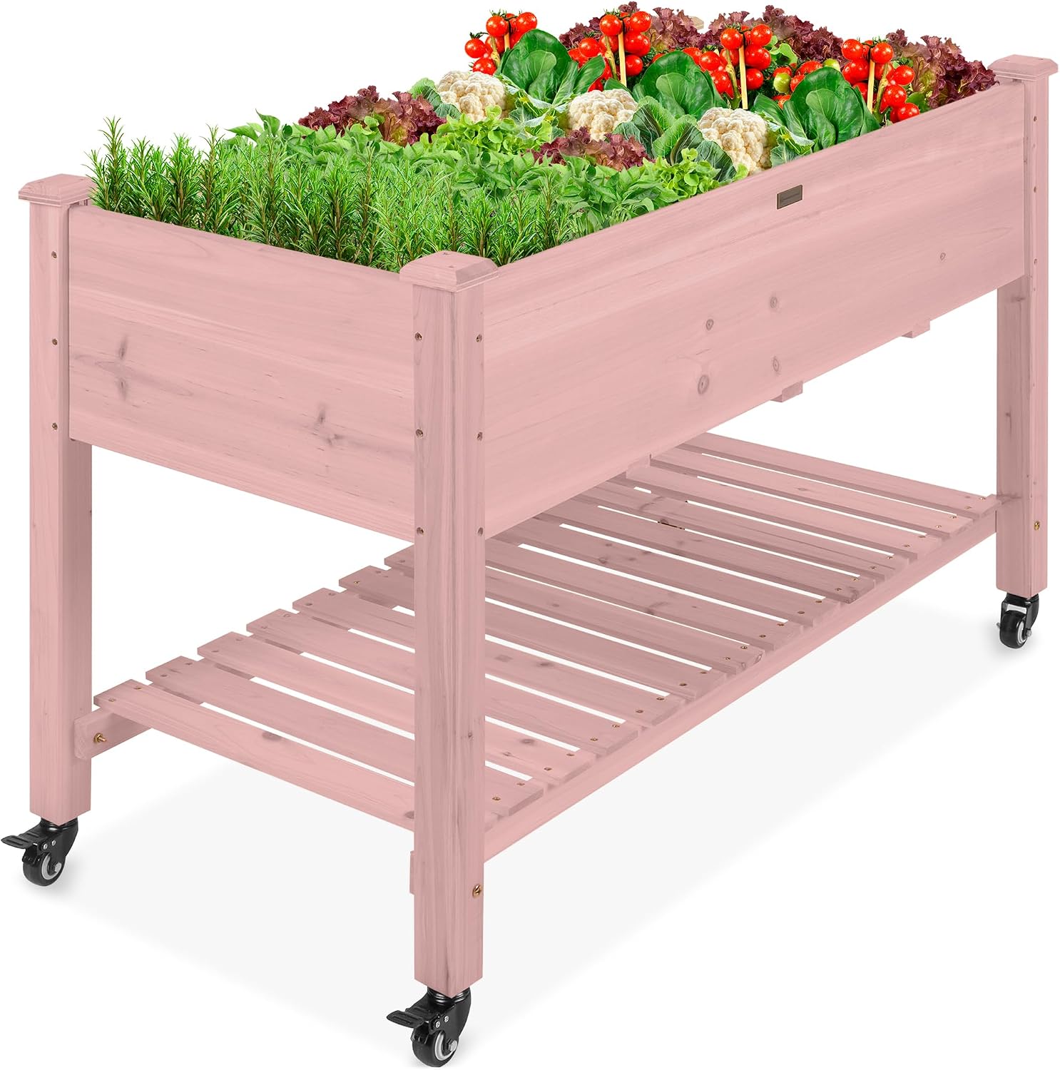 Mobile Elevated Wood Planter w/Lockable Wheels
