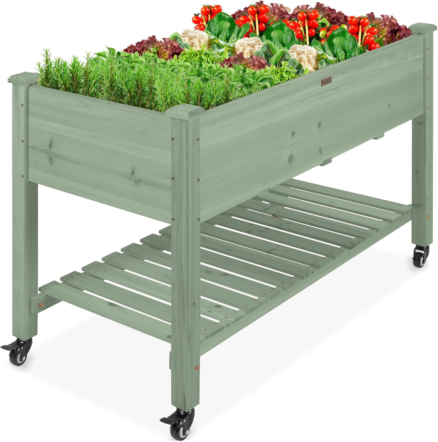 Mobile Elevated Wood Planter w/Lockable Wheels
