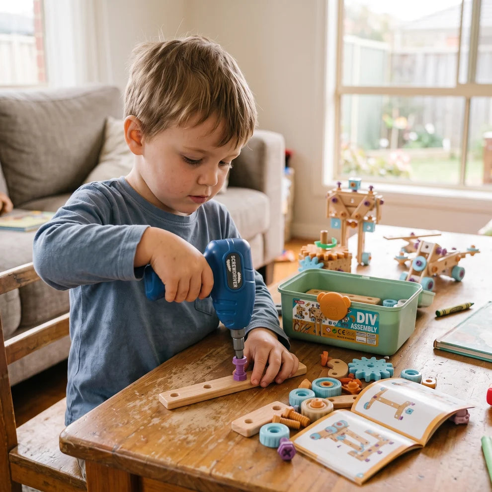 DIY Construction Toolbox with Electric Drill (126 Pieces)
