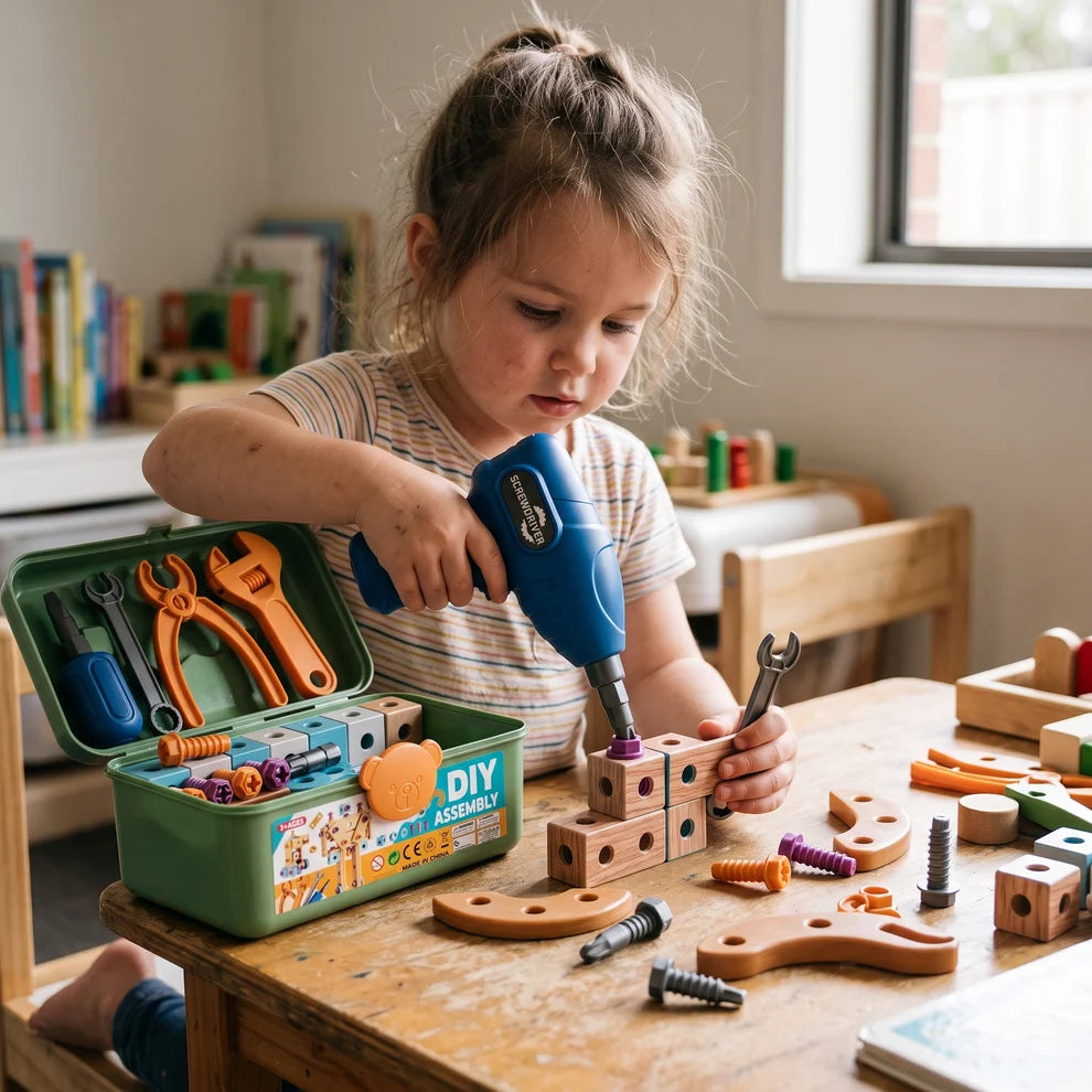 DIY Construction Toolbox with Electric Drill (126 Pieces)