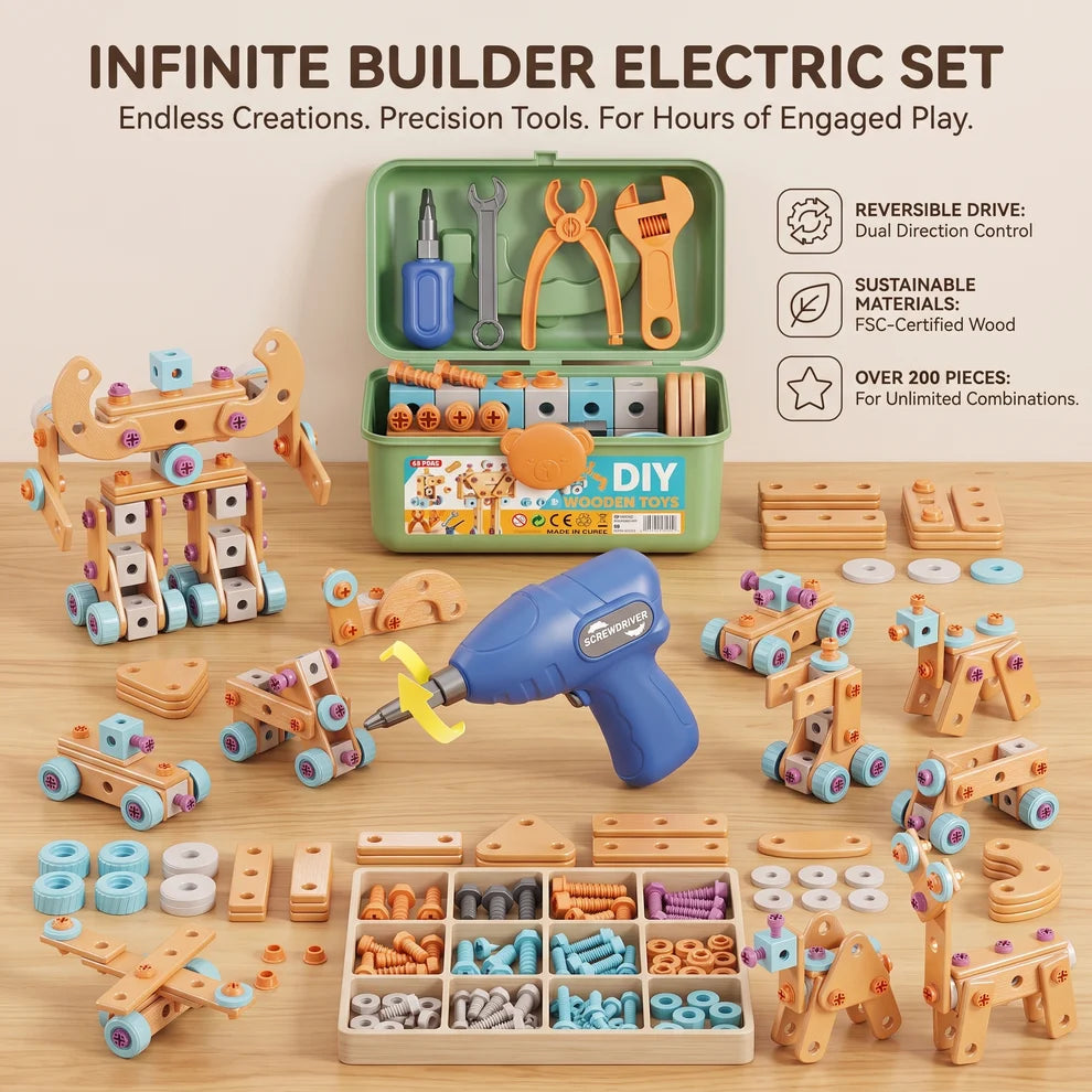 DIY Construction Toolbox with Electric Drill (126 Pieces)